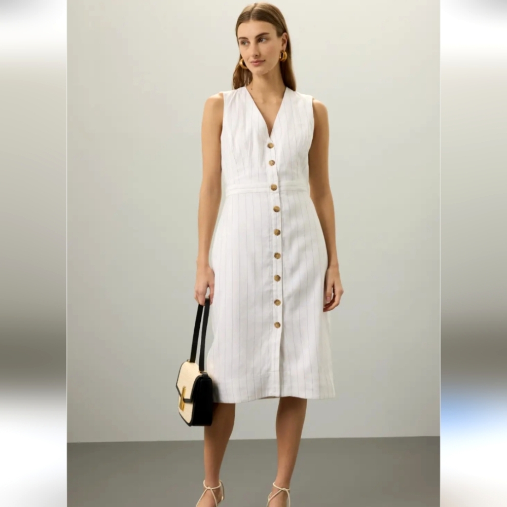 Club Monaco Linen Button Front Pencil Midi Dress Size 0